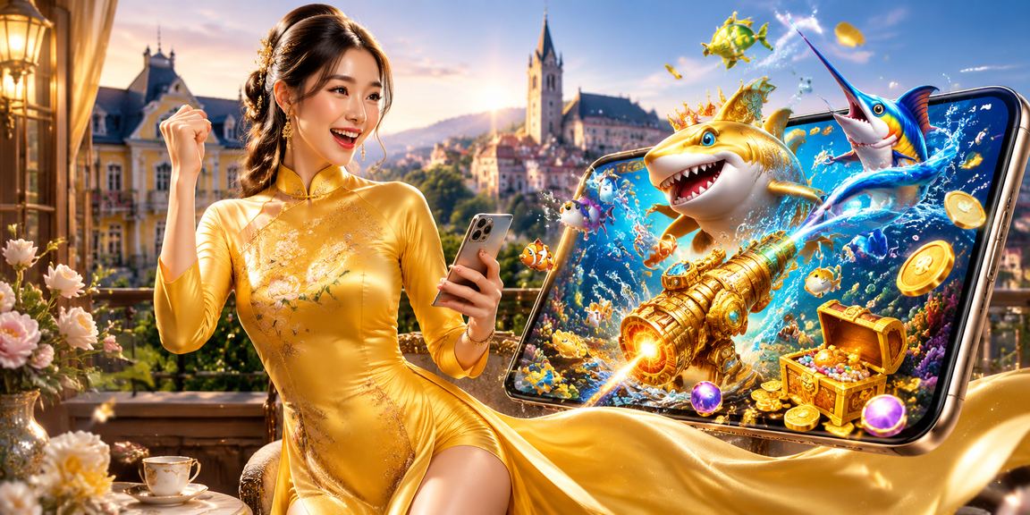 Người chơi game bắn cá trực tuyến tại Đà Lạt với trang phục áo dài truyền thống Việt Nam